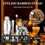Mixology Bartender Kit Bar Set with Bamboo Stand, 35pcs 24oz Cocktail Shaker Set Cocktail Kit, Professional Stainless Steel Bar Tool Set, Black