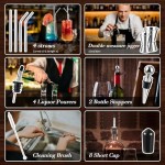 Mixology Bartender Kit Bar Set with Bamboo Stand, 35pcs 24oz Cocktail Shaker Set Cocktail Kit, Professional Stainless Steel Bar Tool Set, Black