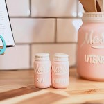Mason Jar Kitchenware Set - Vintage Ceramic Kitchen Accessories Valentines Gift - Measuring Cups & Spoons, Spoon Rest, Salt & Pepper Shakers, Sponge Holder, Cookie Jar, Utensil Crock - 17-Piece Set