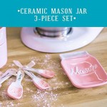 Pink Ceramic Kitchen Mason Jars - 3-Piece Vintage Kitchenware Set - Measuring Cups, Measuring Spoons, Spoon Rest | Retro & Farmhouse Decor | Baking Supplies, Rustic Home Accessory by Goodscious