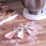 Pink Ceramic Kitchen Mason Jars - 3-Piece Vintage Kitchenware Set - Measuring Cups, Measuring Spoons, Spoon Rest | Retro & Farmhouse Decor | Baking Supplies, Rustic Home Accessory by Goodscious
