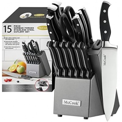 McCook® Knife Sets,German Stainless Steel Kitchen Knife Block Set with Built-in Sharpener
