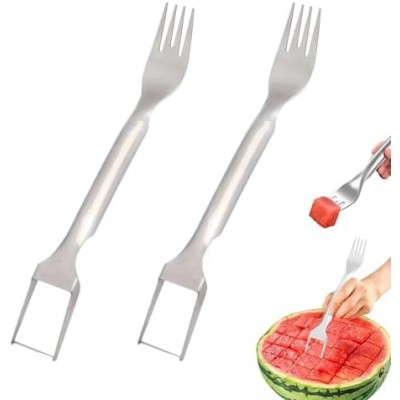 2-In-1 Stainless Steel Watermelon Fork Cutter,2024 New Stainless Steel Fruit Cutter,Dual Head Watermelon Slicer Knife,Kitchen Cutter Knife For Family