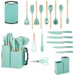 Cookware Set for Kitchen, 19 Kitchenware Set with 11 Non-Stick Silicone Heat Resistant Kitchen Gadgets, 5 Anti-Rust Stainless Steel Sharp Kitchen Knife Set, Scissors and Chopping Board