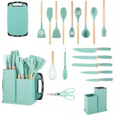 Cookware Set for Kitchen, 19 Kitchenware Set with 11 Non-Stick Silicone Heat Resistant Kitchen Gadgets, 5 Anti-Rust Stainless Steel Sharp Kitchen Knife Set, Scissors and Chopping Board