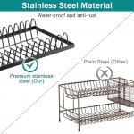 junyuan Wall Mount Dish Drying Rack, Hanging Dish Racks for Kitchen,Compact Dish Drainer with Drain Tray, Hooks, Utensil Holder for Various Kitchenware Rustproof Black