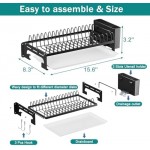 junyuan Wall Mount Dish Drying Rack, Hanging Dish Racks for Kitchen,Compact Dish Drainer with Drain Tray, Hooks, Utensil Holder for Various Kitchenware Rustproof Black