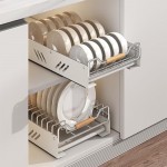 Pull Out Dish Racks Fixed with Adhesive Film, Slide Out Dish Drying Rack for Kitchen Cabinets, Pull Out Cabinet Organizer, Heavy Duty Slide Out Pantry Drawers with Handle (Dishes Rack)