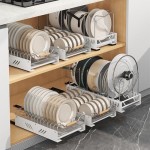 Pull Out Dish Racks Fixed with Adhesive Film, Slide Out Dish Drying Rack for Kitchen Cabinets, Pull Out Cabinet Organizer, Heavy Duty Slide Out Pantry Drawers with Handle (Dishes Rack)