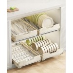 Pull Out Dish Racks Fixed with Adhesive Film, 2 Pack Pull Out Cabinet Organizer, Heavy Duty Slide Out Pantry Drawers for Kitchen Cabinet, Slide Out Drawer Organizer for Pantry (Bowl Dishes Rack)