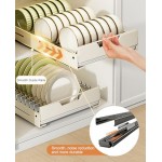 Pull Out Dish Racks Fixed with Adhesive Film, 2 Pack Pull Out Cabinet Organizer, Heavy Duty Slide Out Pantry Drawers for Kitchen Cabinet, Slide Out Drawer Organizer for Pantry (Bowl Dishes Rack)