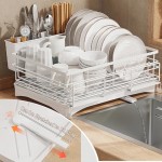 Expandable Dish Drying Rack, Over The Sink Retractable Dish Drying, Large Space Stainless Steel Dish Strainer with Cup & Utensil Holder