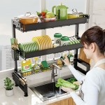 Over The Sink Dish Drying Rack, 3 Tier Over The Sink Dish Drainer Drying Rack, Large Capacity Over Sink Dish Rack with Cutting Board Holder, Multi-Functional Sink Rack for Kitchen Counter