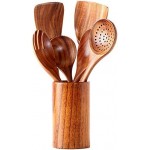 Kitchen Utensils Set, NAYAHOSE Wooden spoons for Cooking Non-stick Pan Kitchen Tool Wooden Cooking Spoons and Wooden utensil storage wooden barrel