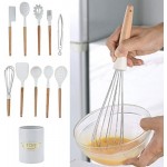 Silicone Kitchen Utensil Set,11Pcs White Silicone Kitchenware Kit Non‑Stick Kitchen Utensils with Storage Box Kitchen Utensils with Wooden Handle and Holder Silicone Kitchen Cooking Utensil Set