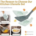 QMVESS Kitchen Utensils Set, 35 Pcs Non-Stick Silicone Cooking Utensils Set with Holder, Sturdy Wooden Handle, Heat Resistance Silicone Spatula Spoon Kitchen Gadgets Utensils Set (Light Green)