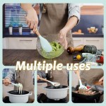 QMVESS Kitchen Utensils Set, 35 Pcs Non-Stick Silicone Cooking Utensils Set with Holder, Sturdy Wooden Handle, Heat Resistance Silicone Spatula Spoon Kitchen Gadgets Utensils Set (Light Green)