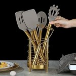 Gold Kitchen Utensils Set, Berglander 38 Pieces Non-stick Silicone Cooking Tools Spoon Spatula Set With Sturdy Stainless Steel Utensil Holder, Dishwasher Safe