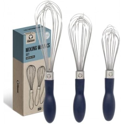 Chef Pomodoro Kitchen Whisk 3-Piece Set, Stainless Steel Wire Balloon Whisk Utensil, Baking Wisk Kitchenware Cooking Tool