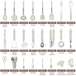 Kitchen Utensils Set-Silicone Cooking Utensils-32pcs Non-Stick Silicone Cooking Kitchen Utensils Spatula Set with Holder-Best Kitchen Cookware with Stainless Steel Handle (Khaki)