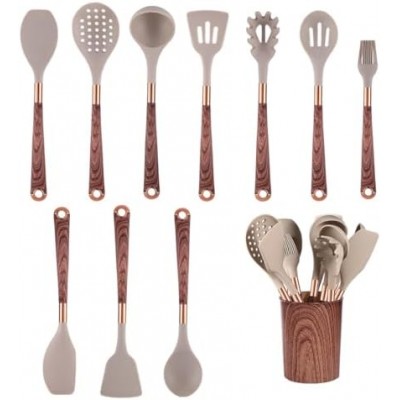 Generic 11 Pcs Kitchen Utensils Set, 446oF Heat Resistant And Nonstick, Utensil Set with Holder, Nonstick Kitchenware Silicone Cooking Utensil Set, Non Toxic & BPA-Free, medium, Khaki, MS267