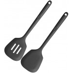 U-Taste 34.5cm Cooking Turners: 315℃ Heat Resistant Solid & Slotted Silicone Spatula Flipper, 9.5cm Wide & Large Rubber Kitchen Utensil for Nonstick Cookware (Black, 2 PCS)