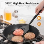 U-Taste 34.5cm Cooking Turners: 315℃ Heat Resistant Solid & Slotted Silicone Spatula Flipper, 9.5cm Wide & Large Rubber Kitchen Utensil for Nonstick Cookware (Black, 2 PCS)