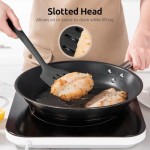 U-Taste 34.5cm Cooking Turners: 315℃ Heat Resistant Solid & Slotted Silicone Spatula Flipper, 9.5cm Wide & Large Rubber Kitchen Utensil for Nonstick Cookware (Black, 2 PCS)