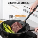 U-Taste 34.5cm Cooking Turners: 315℃ Heat Resistant Solid & Slotted Silicone Spatula Flipper, 9.5cm Wide & Large Rubber Kitchen Utensil for Nonstick Cookware (Black, 2 PCS)