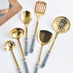 7 Pcs 304 Stainless Steel Kitchen Utensils Set with Heat Resistant Ceramic Handle Metal Cooking Utensils Kitchenware Cookware Set Dishwasher Safe with Hanging Shelf BPA Free, White Gold