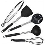 CIYODO 5pcs Silicone Cookware Heat Resistant Kitchen Cooking Utensil Kitchen Baking Supplies Dishwasher Kit Kitchen Utensil Practical Kitchenware Nonstick Cooking Supplies Black