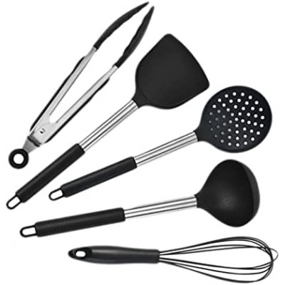 CIYODO 5pcs Silicone Cookware Heat Resistant Kitchen Cooking Utensil Kitchen Baking Supplies Dishwasher Kit Kitchen Utensil Practical Kitchenware Nonstick Cooking Supplies Black