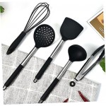CIYODO 5pcs Silicone Cookware Heat Resistant Kitchen Cooking Utensil Kitchen Baking Supplies Dishwasher Kit Kitchen Utensil Practical Kitchenware Nonstick Cooking Supplies Black