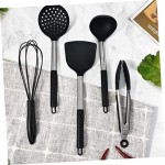 CIYODO 5pcs Silicone Cookware Heat Resistant Kitchen Cooking Utensil Kitchen Baking Supplies Dishwasher Kit Kitchen Utensil Practical Kitchenware Nonstick Cooking Supplies Black