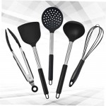 CIYODO 5pcs Silicone Cookware Heat Resistant Kitchen Cooking Utensil Kitchen Baking Supplies Dishwasher Kit Kitchen Utensil Practical Kitchenware Nonstick Cooking Supplies Black