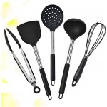 CIYODO 5pcs Silicone Cookware Heat Resistant Kitchen Cooking Utensil Kitchen Baking Supplies Dishwasher Kit Kitchen Utensil Practical Kitchenware Nonstick Cooking Supplies Black