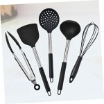 CIYODO 5pcs Silicone Cookware Heat Resistant Kitchen Cooking Utensil Kitchen Baking Supplies Dishwasher Kit Kitchen Utensil Practical Kitchenware Nonstick Cooking Supplies Black