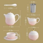 Sweejar Porcelain Tea Sets,8 oz Cups and Saucer Teaspoon Set of 4, with Teapot Sugar Bowl Cream Pitcher and Tea Strainer for Tea/Coffee,Afternoon Tea Party(Pink2)