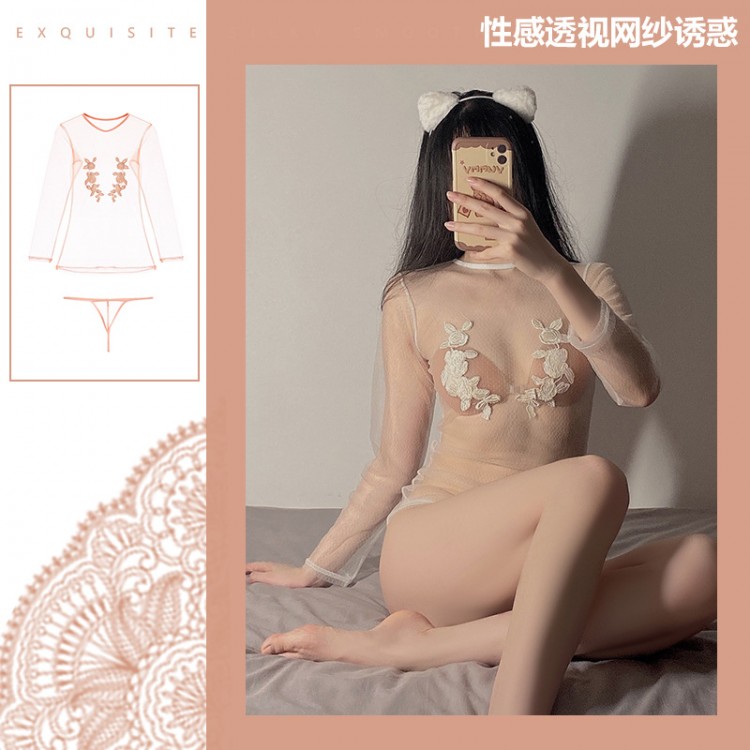 Guiruo Spring/Summer Fun Lingerie Sexy Lace Sexy Mesh Perspective Lingerie Strap Sleeping Dress Set Issued on behalf of 208