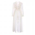 Guiruo Summer Brand Sexy Attraction Perspective Charm Lace up Palace Style Robe Solid Color Women's Home Set 2157