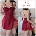 Guiruo Sexy Backless Temptation Large Size with Chest Pads Gathered Strap Sleeping Dress Outer Robe Women's Home Furnishing Set 2227