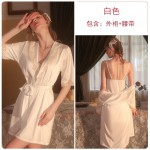 Guiruo Brand Sexy Lace Embroidered Nightwear Solid Deep V Suspended Sleepwear Cardigan Home Furnishing Set Issued on behalf of 991