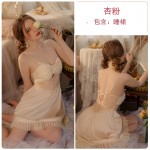 Gorgeous Spring and Summer Sexy Open Back Sexy Satin Suspended Sleeping Dress Mesh Outer Robe Women's Home Furnishing Set J3182