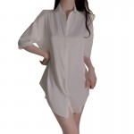 Gorgeous and Sexy Lace Perspective Attractive Ice Silk Comfortable Short Sleeve Nightgown Can be Outworn Women's Home Fury Set 3317