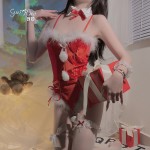 Gorgeous Velvet Sexy Open Hip Fur Ball Decoration Rabbit Girl Pure Desire One Piece Christmas Uniform Fun Set 2491