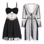 Gorgeous Spring and Summer Sexy Open Back Sexy Satin Suspended Sleeping Dress Mesh Outer Robe Women's Home Furnishing Set J3182