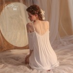 Guiruo brand sexy suspender nightgown robe perspective women's summer lace backless comfortable home set 2373