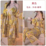 Guiruo Autumn and Winter New Satin Lace and Chest Cushion Slim Fit Suspender Top Long Pants Lace up Outer Robe Home Suit Set