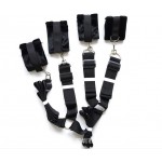 Black plush bed straps for couples to flirt with and play with, bed bound handcuffs for couples to have sex toys