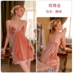 Guiruo Brand Sexy Backless Sexy Velvet Sleeping Dress Lace up Outer Robe Solid Color Comfortable Women's Home Fur Set 2818